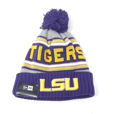 LSU Tigers Men's New Era Cheer Cuffed Pom Knit Hat