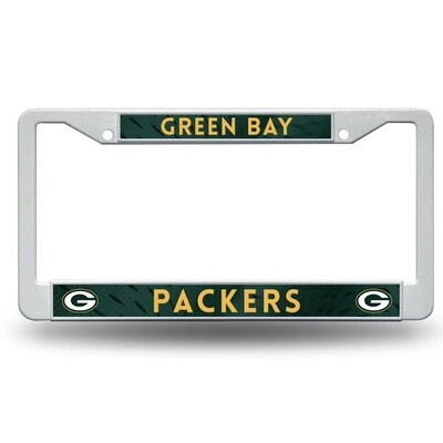 Green Bay Packers White Plastic License Plate Frame