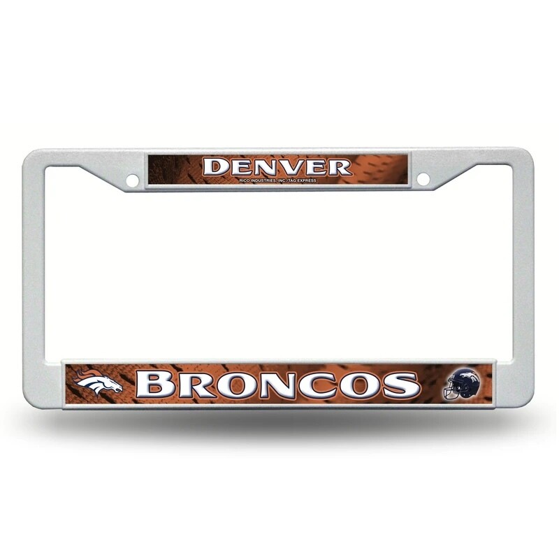 Denver Broncos White Plastic License Plate Frame