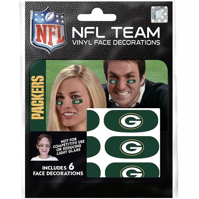 Green Bay Packers Vinyl Face Decoration Tattoos 6pk