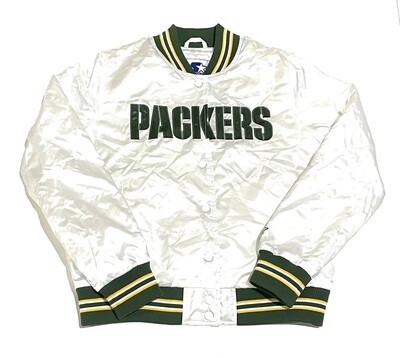 Green Bay Packers Women’s White Starter Name & Logo Satin Full-Snap Jacket