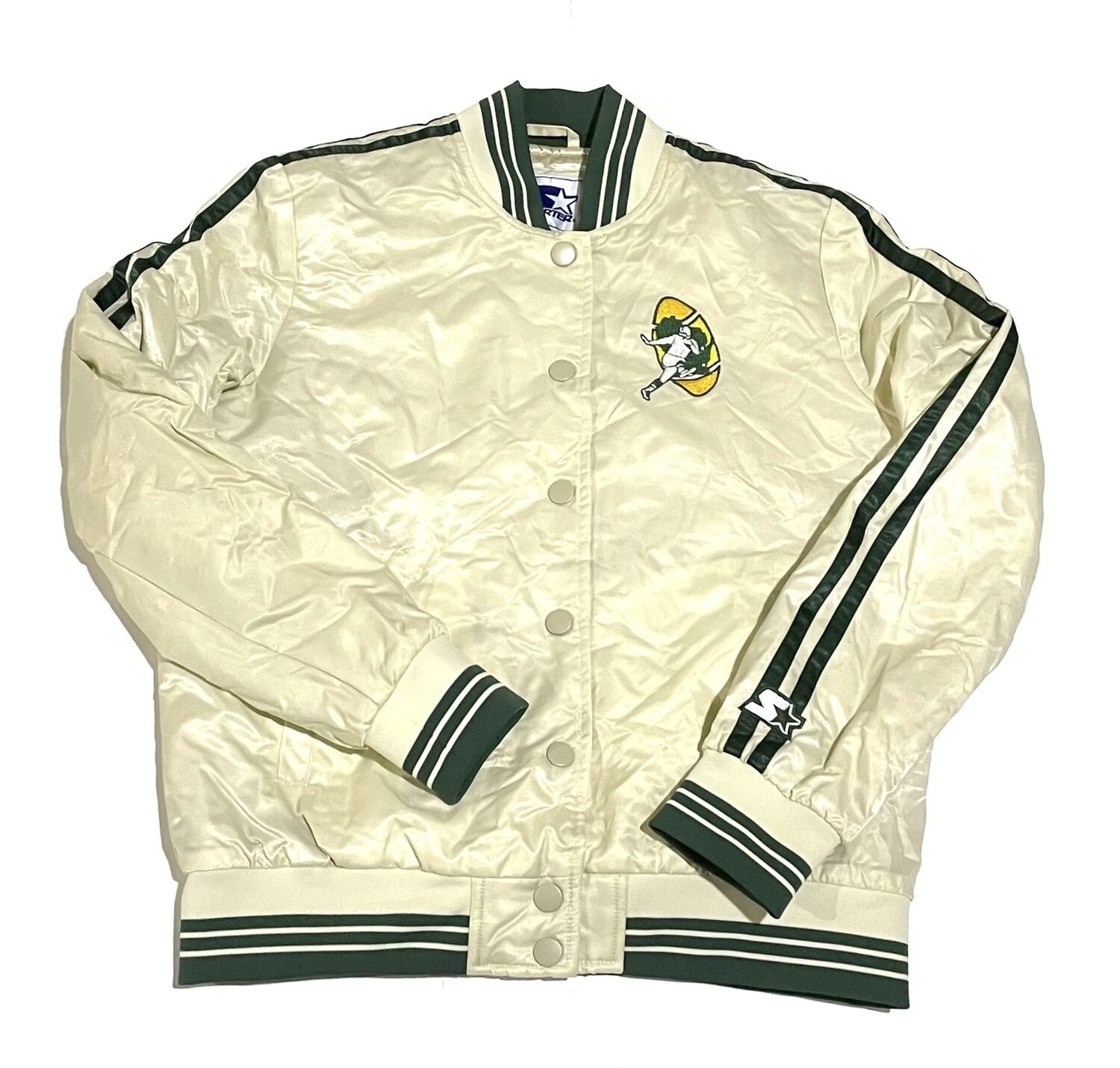 Green Bay Packers Women’s Cream Starter Name & Logo Satin Full-Snap Jacket