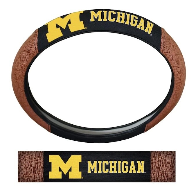 Michigan Wolverines Premium Embroidered Pigskin Style Car Steering Wheel Cover