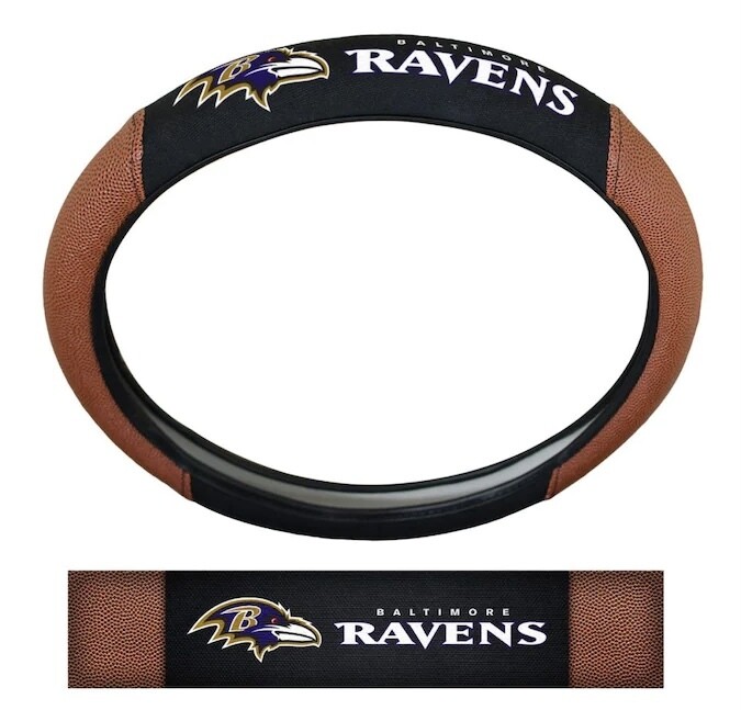 Baltimore Ravens Premium Embroidered Pigskin Style Car Steering Wheel Cover