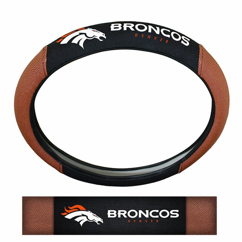 Denver Broncos Premium Embroidered Pigskin Style Car Steering Wheel Cover