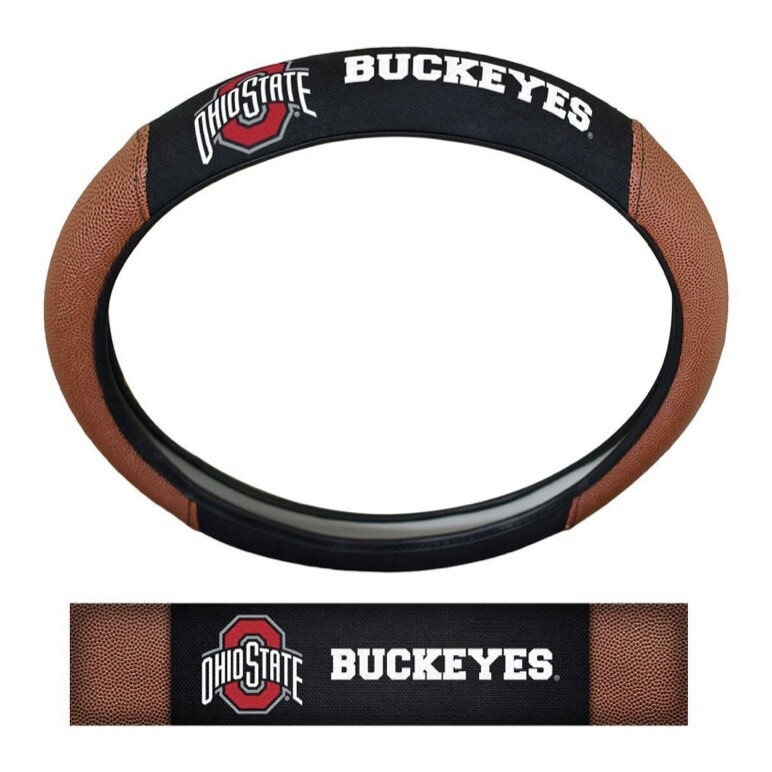 Ohio State Buckeyes Premium Embroidered Pigskin Style Car Steering Wheel Cover