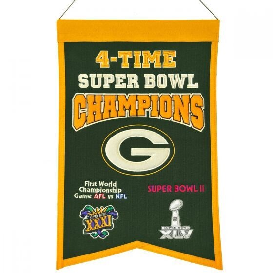 Green Bay Packers 4-Time Super Bowl Champions Logos Banner
