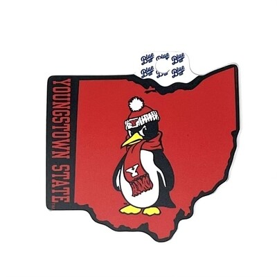 Youngstown State Penguins 4"x 4” State Shape Sticker