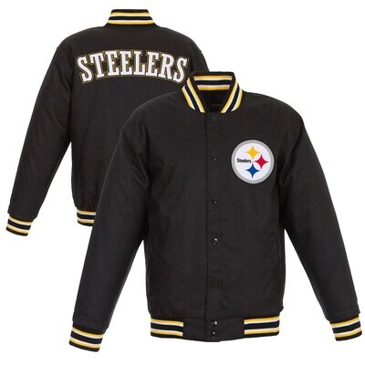 Pittsburgh Steelers Men's JH Design Black Poly Twill Varsity Jacket