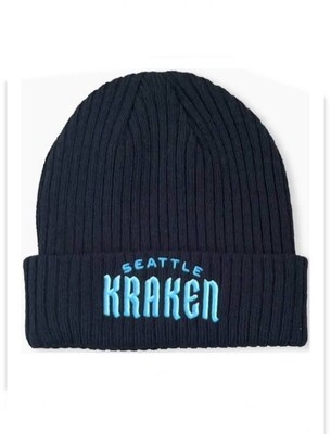 Seattle Kraken Men's Navy Fanatics Branded Wordmark Logo Cuffed Knit Hat
