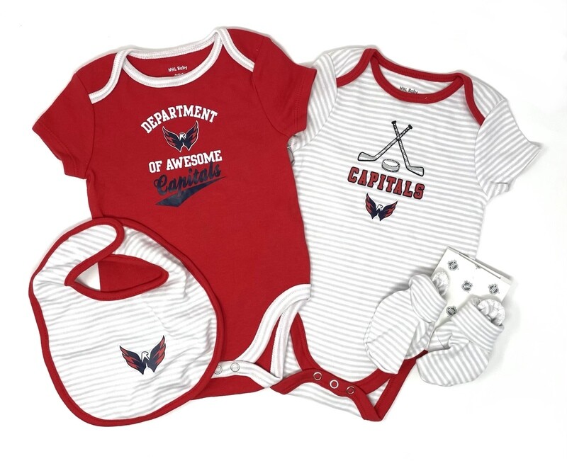 Washington Capitals Set of 2 Newborn & Infant Red / White  Bodysuit, Bib & Booties Set