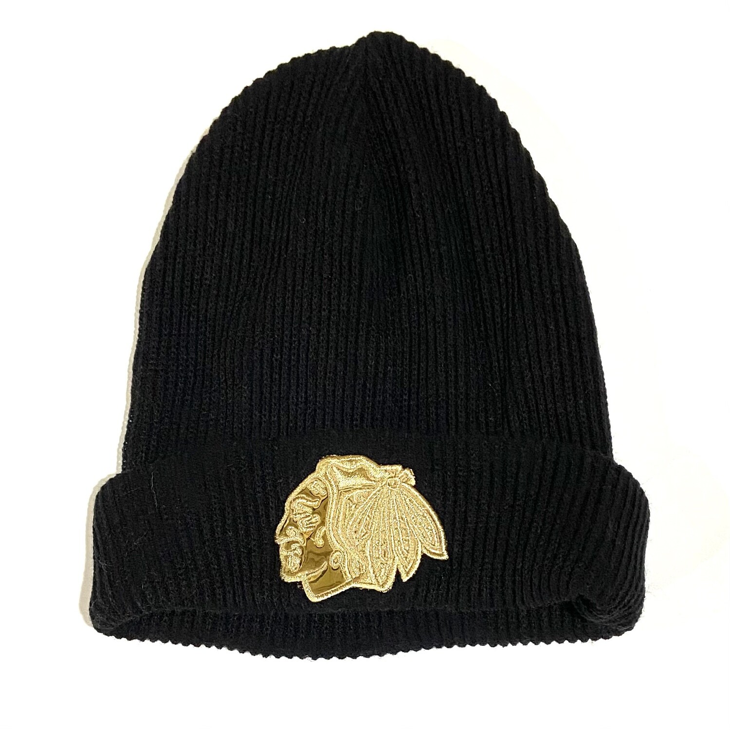 Chicago Blackhawks Men’s Mitchell & Ness Leather Foil Knit Hat