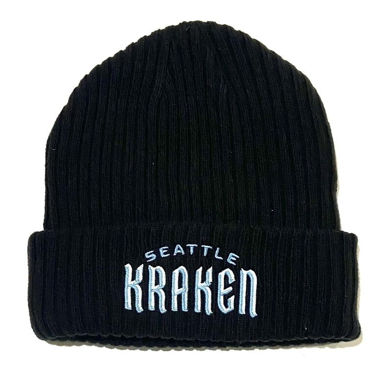 Seattle Kraken Men's Black Fanatics Branded Wordmark Logo Cuffed Knit Hat