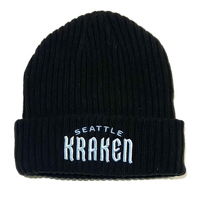 Seattle Kraken Men's Black Fanatics Branded Wordmark Logo Cuffed Knit Hat