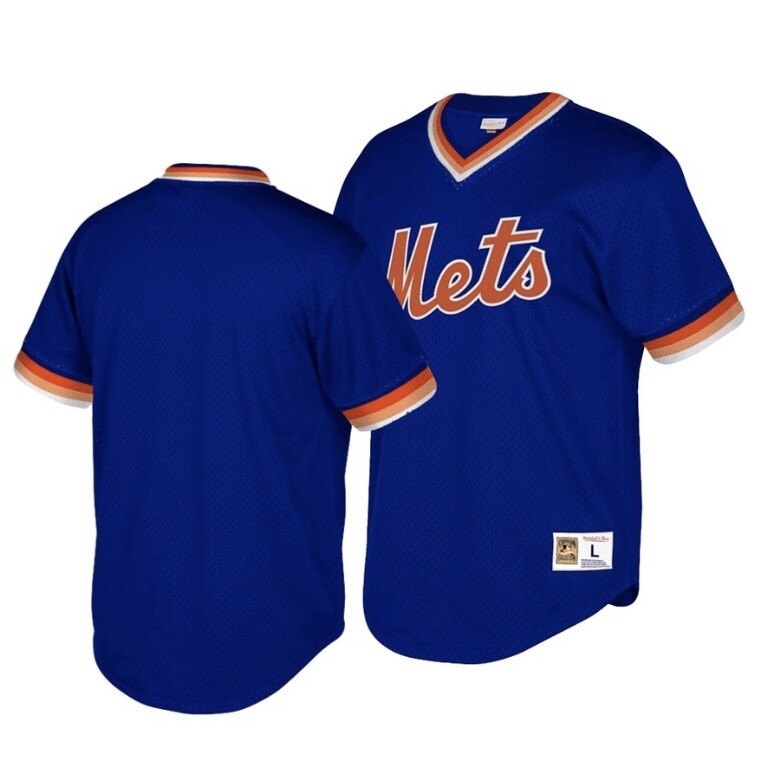 New York Mets Men's Blue Mitchell & Ness Mesh V-Neck Jersey