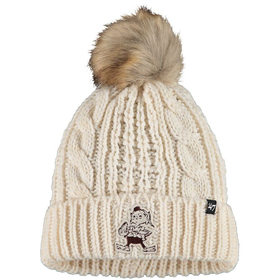 Cleveland Browns Women’s 47 Brand Cream Historic Brownie Logo Meeko Cuffed Knit Hat