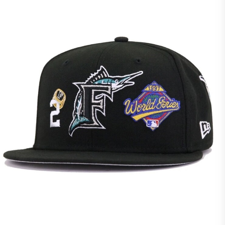 Florida Marlins Men’s New Era 59Fifty 2 Time World Series Champions Edition Black Fitted Hat