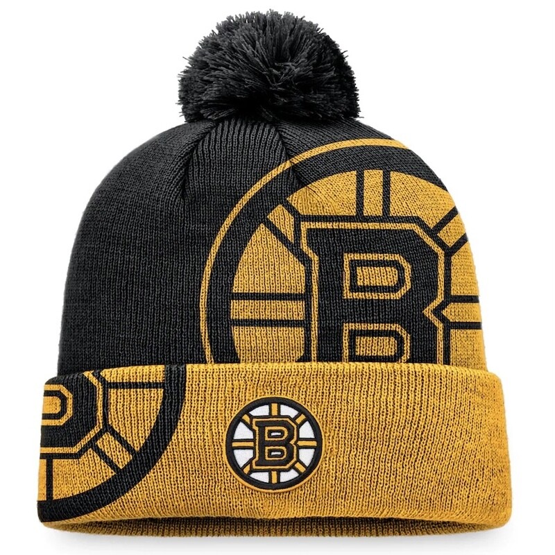 Boston Bruins Men's Block Party Cuffed Pom Knit Hat Boston Bruins Men's Block Party Cuffed Pom Knit Hat