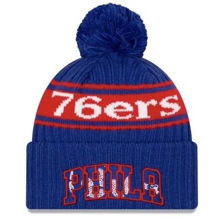 Philadelphia 76ers Men's New Era Cuffed Pom Knit Draft Hat
