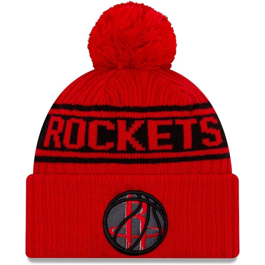 Houston Rockets Men's New Era Cuffed Pom Knit Draft Hat