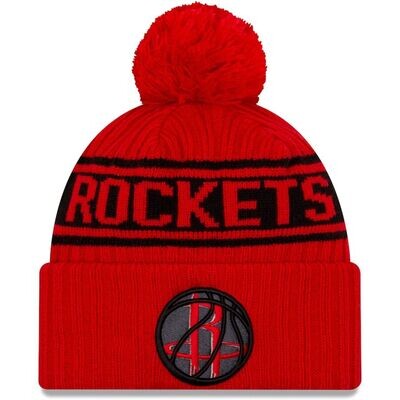 Houston Rockets Men's New Era Cuffed Pom Knit Draft Hat