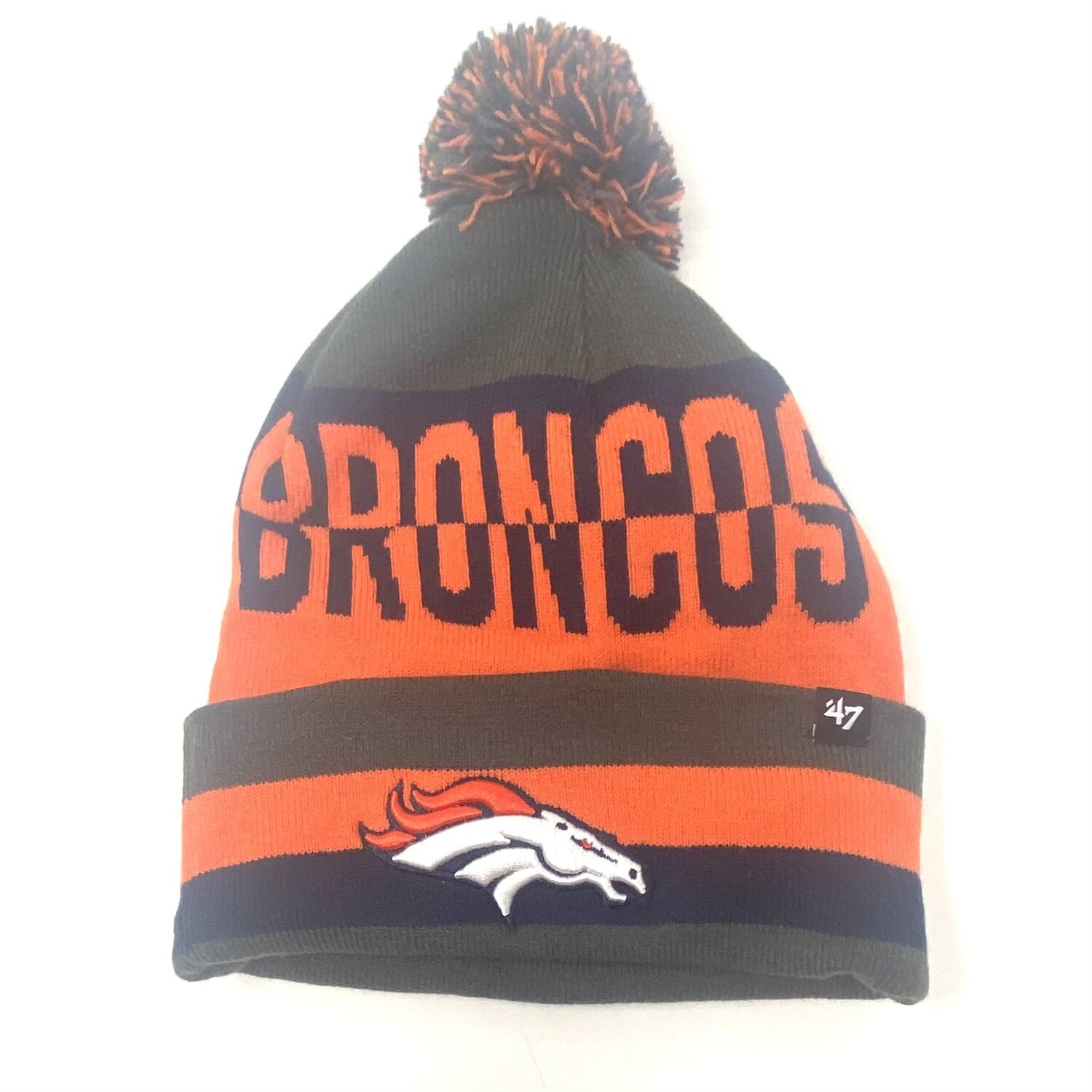 Denver Broncos Men's 47 Brand Slip Text Cuffed Pom Knit Hat
