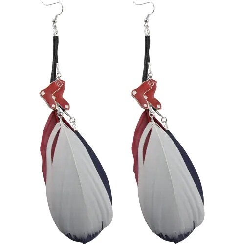 Boston Red Sox Fan Feather Earrings