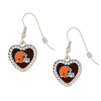 Cleveland Browns Crystal Heart Dangle Earrings