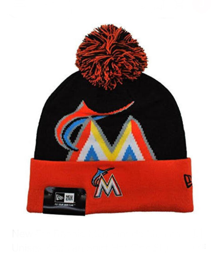 Miami Marlins Men's New Era Cuffed Pom Knit Hat
