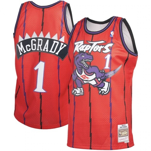 Toronto Raptors Tracy McGrady 1998-99 Red Pinstripe Mitchell & Ness Men's Reload Swingman Jersey