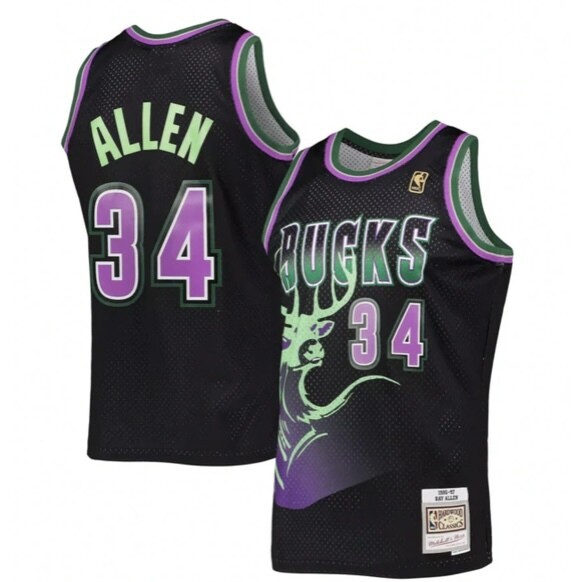Milwaukee Bucks Ray Allen 96-97 Men's Black Mitchell & Ness Reload Swingman Jersey