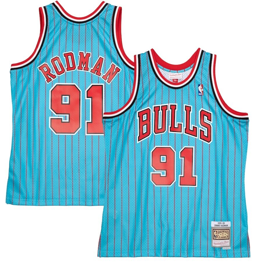 Chicago Bulls 1995-96 Dennis Rodman Mitchell & Ness Blue Pinstripe