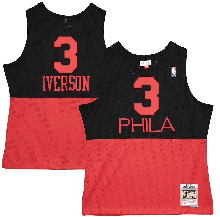Philadelphia 76ers Allen Iverson 2003-04 Black/Red Mitchell & Ness Men's Reload Swingman Jersey, Size: XS