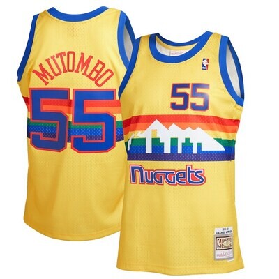 Denver Nuggets Dikembe Mutombo 1991-92 Men's Yellow Rainbow Mitchell & Ness Reload Swingman Jersey