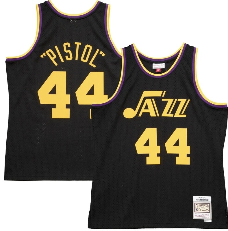 New Orleans Jazz Pistol Pete Maravich 1974-75 Men's Black Mitchell & Ness Reload Swingman Jersey