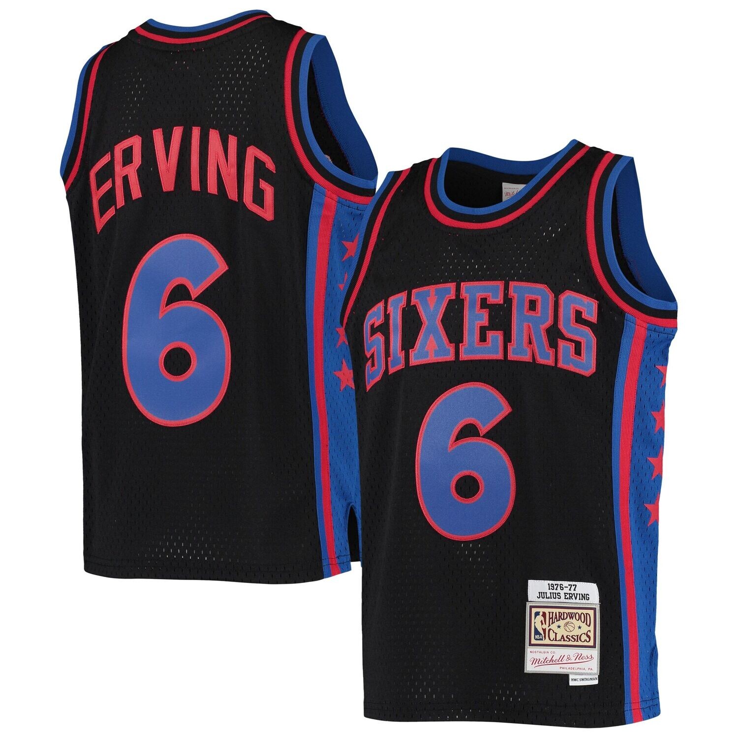 Philadelphia 76ers Julius Erving 76-77 Black Mitchell & Ness Men’s Reload Swingman Jersey, Size: XS