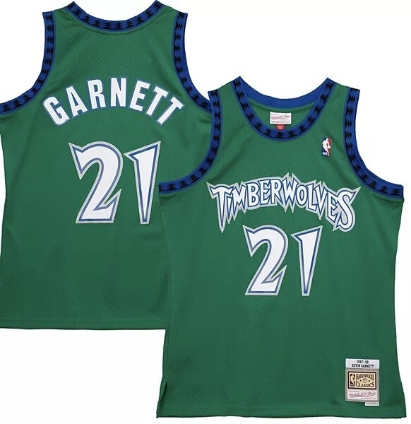 Minnesota Timberwolves Kevin Garnett 1997-98 Green Pinstripe Mitchell & Ness Men's Reload Swingman Jersey