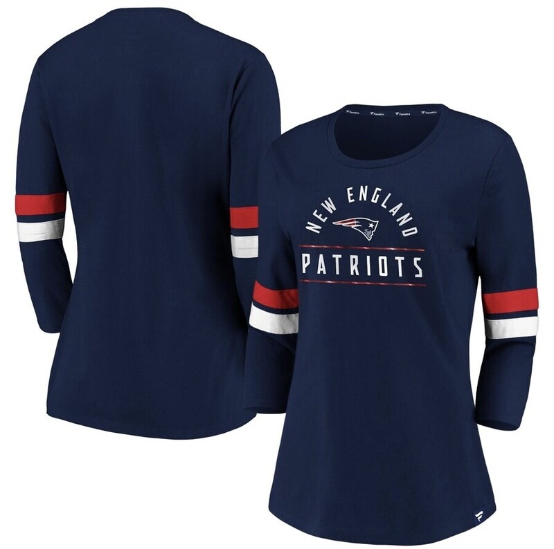 New England Patriots Women's Fanatics Branded Navy/Red Iconic Stripe 3/4 Sleeve T-Shirt