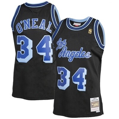 Los Angeles Lakers Shaquille O'Neal 1996-97 Men's Black/Blue Mitchell & Ness Reload Swingman Jersey