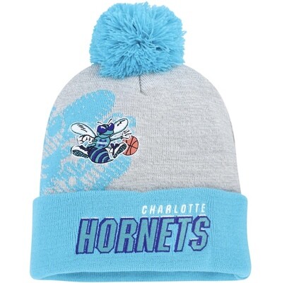 Charlotte Hornets Men’s Mitchell & Ness Gray Hardwood Classics Draft Cuffed Knit Hat with Pom