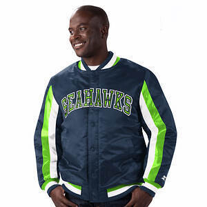 Seattle Seahawks Men’s Ace Varsity Starter Name & Logo Satin Full-Snap Jacket