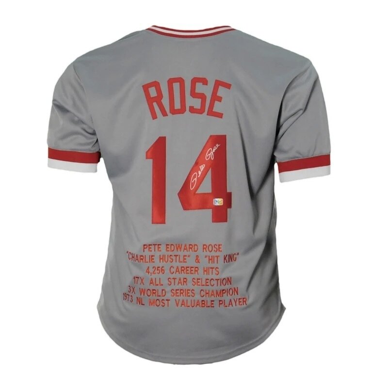 Cincinnati Pro Style Pete Rose Grey Autographed Stats Jersey