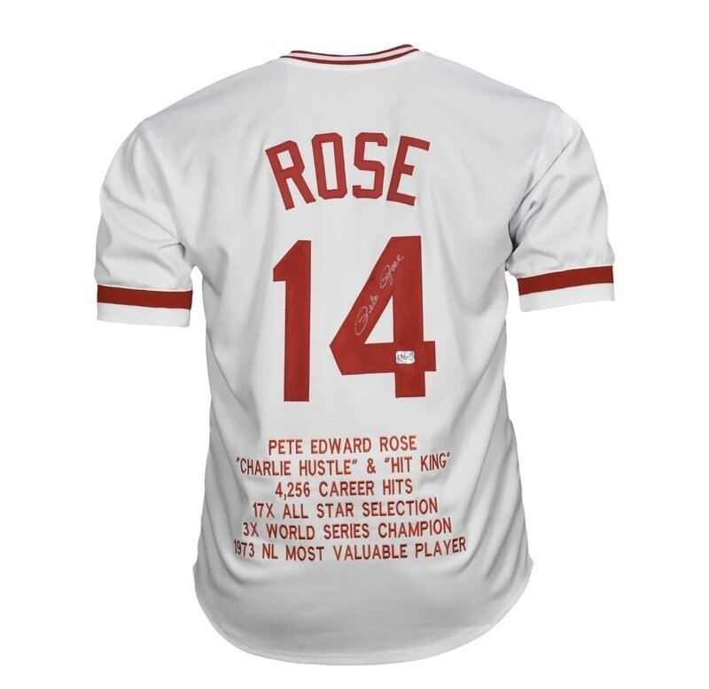 Cincinnati Pro Style Pete Rose White Autographed Stats Jersey