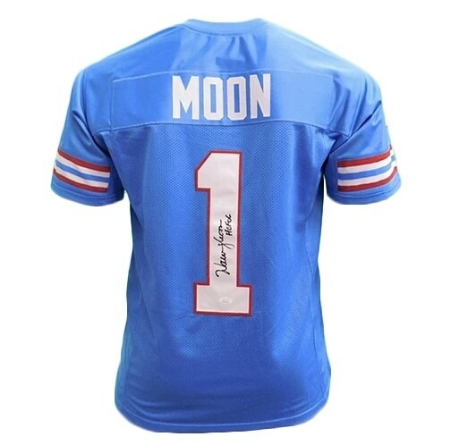 Houston Pro Style Warren Moon Light Blue Autographed Jersey