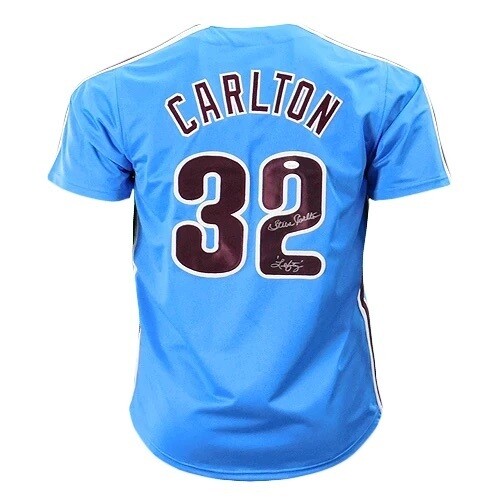 Philadelphia Pro Style Steve Carlton Light Blue Autographed Jersey