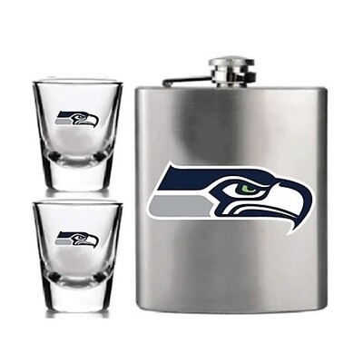 Seattle Seahawks Stainless Steel Flask & Shot Glass Set