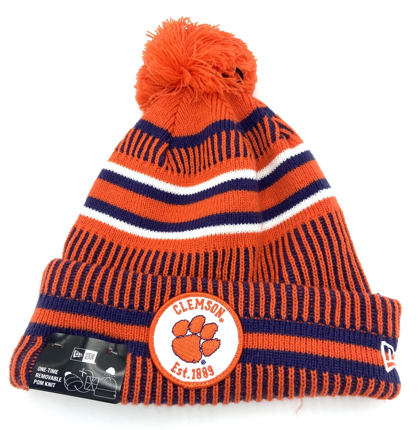Clemson Tigers Men's New Era Cuffed Pom Knit Hat
