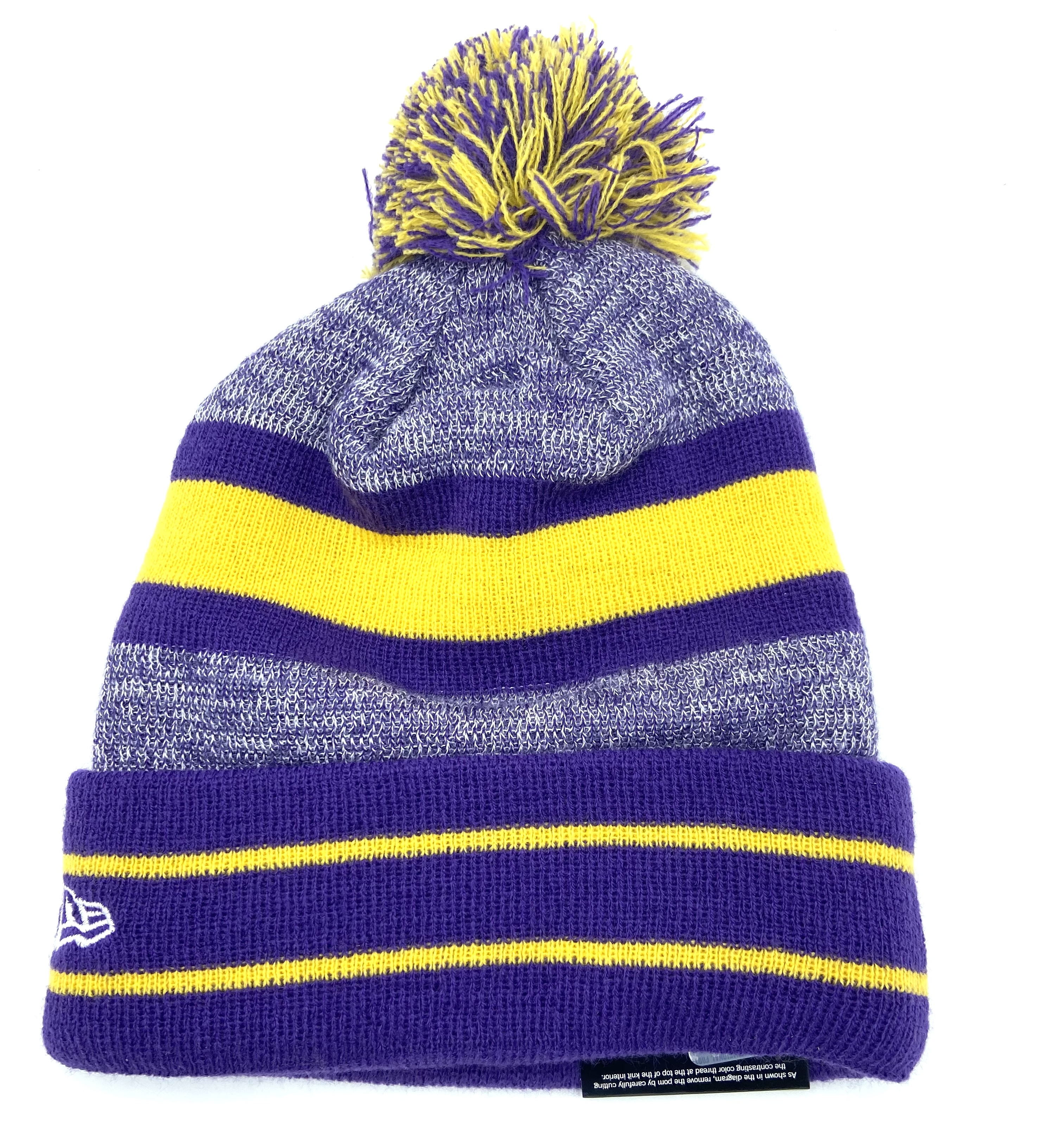 Minnesota Viking Purple & Gold Plaid Color Fleece Lined Heavy Knit Tassel Hat.