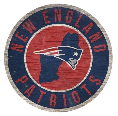 New England Patriots 12"x 12" Round State Wooden Sign