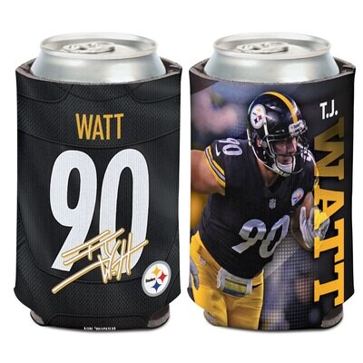 Pittsburgh Steelers TJ Watt 12 Ounce Can Cooler Koozie